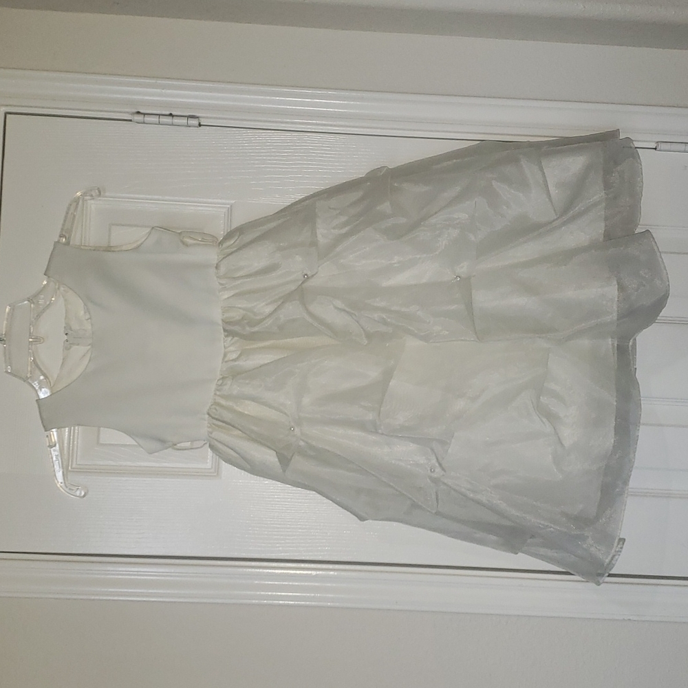 YKI 6 princesscore gathered layers adorned with faux pearl shimmery winter white